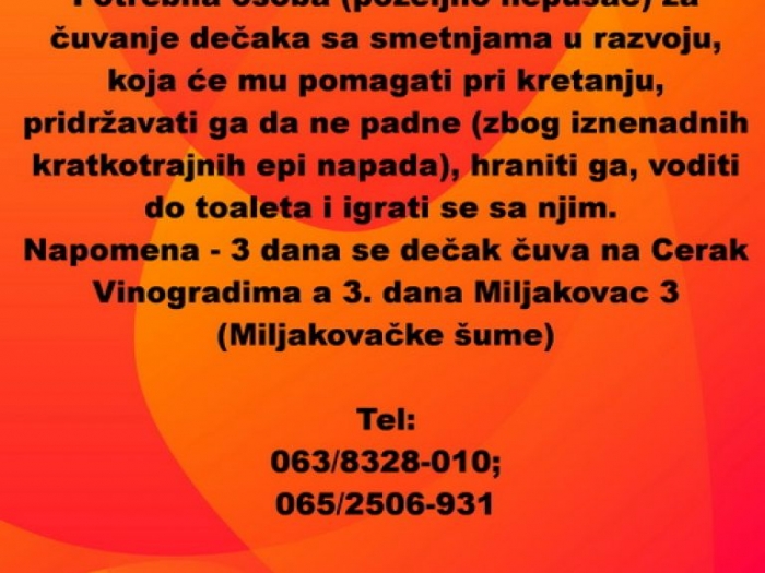 čuvanje dečka sa smetnjama u razvoju besplatni mali oglasi