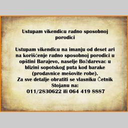 ustupam vikendicu radno sposobnoj porodici besplatni mali oglasi