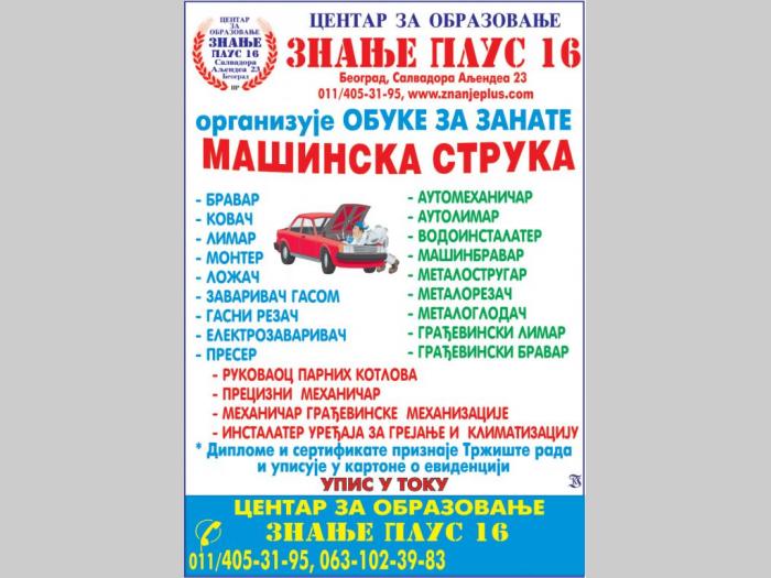 obuka za zanate mašinske struke besplatni mali oglasi