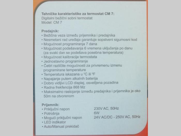 digitalni, bežični, sobni termostat cm7 (garancija 2 godine) besplatni mali oglasi