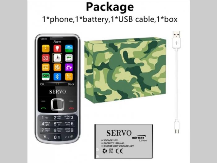 servo v9500 mobilni telefon nov kvalitetne izrade otključan za sve mreže sa 4 sim kartice i slotom za memorijsku karticu do 32 gb, velikim ekranom od 2 4 incha, baterijskom lampom i baterijom od 12 besplatni mali oglasi