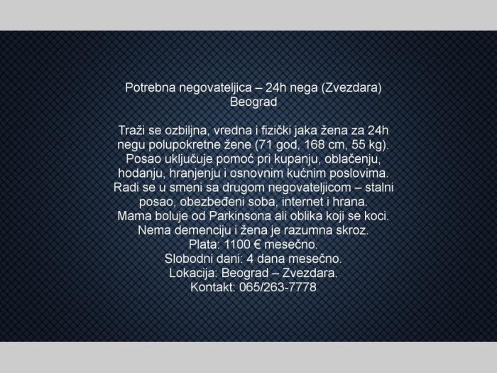 potrebna negovateljica 24h nega (zvezdara) beograd besplatni mali oglasi